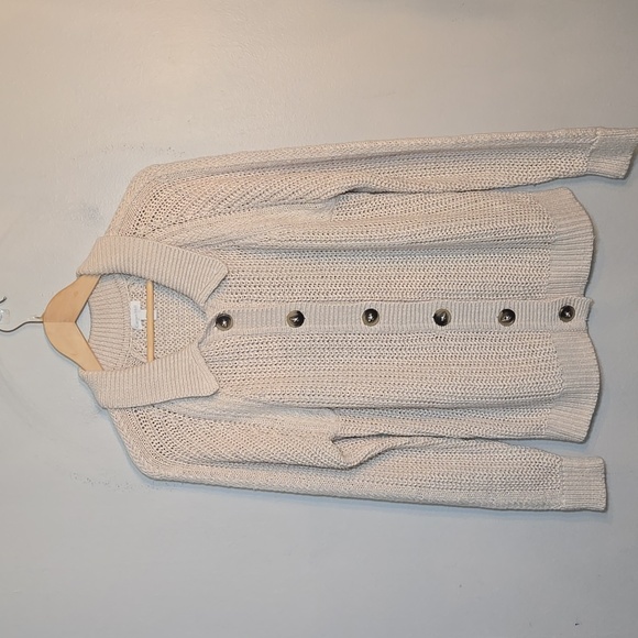 Garnet Hill Isle Linen Cotton Relax Fit Knit Collared Button Front Cardigan NWOT - Picture 4 of 14